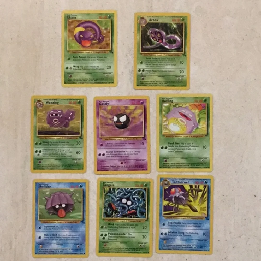 1999 Pokemon Cards Fossil Base Set Gastly Ekans Arbok Tentacruel Lot 8 Card